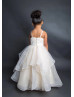 Spaghetti Straps Ivory Lace Organza Ruffled Flower Girl Dress